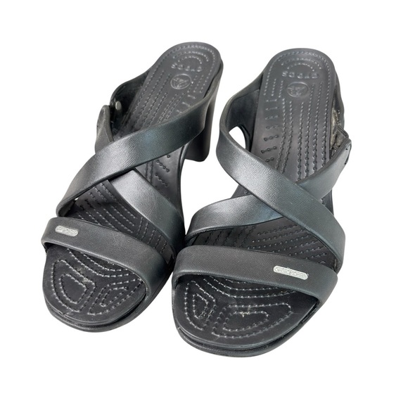 Crocs Cyprus IV Sandals 14558 Black Slip On Block Heel Pumps Womens Shoe Size 11 - Picture 6 of 10